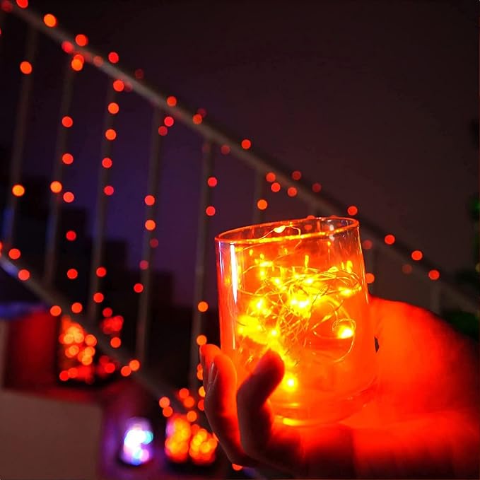 RUICHEN 20 Ft 120 LED USB Fairy String Lights with On/Off Switch, Waterproof Copper Wire Lights for Bedroom Wall Ceiling Wreath Crafts Christmas Halloween Party, Orange