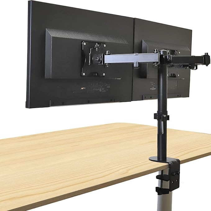 AEONS Dual Monitor Desk Mount Stand, Adjustable Dual Arm Mount fits up to 32 inch LCD Screen with VESA, Clamp and Cable Management, Black
