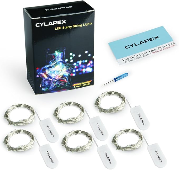 CYLAPEX 6 Pack Green Fairy Lights String Battery Operated Fairy Lights Firefly Lights LED Starry String Lights 3.3ft 20 LEDs Silvery Copper Wire for Christmas DIY Decoration Costume Wedding Party