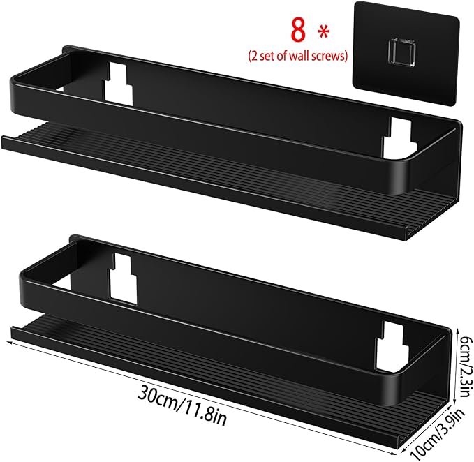 Aluminum Shower Caddy 2-Pack 11.8in, Stick-on Bathroom Rack, Thickened and Sturdy Bathroom Storage Rack wall-Mounted, no Punching and no Drilling Installation Methods(2 Layers 11.8in)