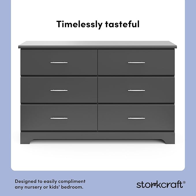 Storkcraft Brookside 6-Drawer Dresser (Gray) – GREENGUARD Gold Certified, Gray Dresser for Bedroom, Kids & Nursery Storage Chest, Safety Interlocking Drawers, Pre-Installed Tracks, Kids Chest