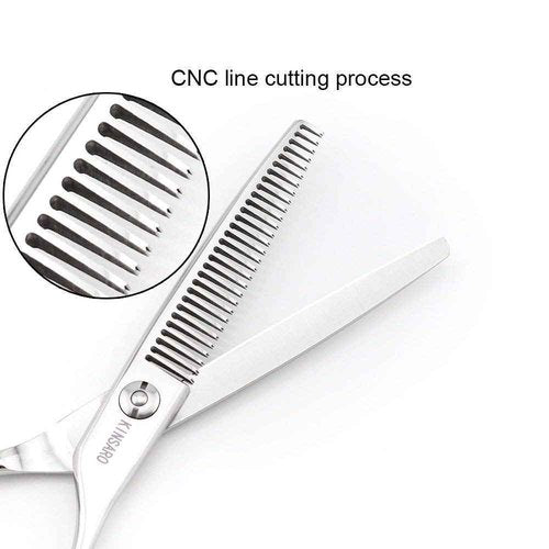 KINSARO 6 Inch Hair Cutting Scissors & 6 Inch Hair Thinning Scissors, V Shape Teeth, Stainless Steel, Silver, Ambidextrous, Thinning, Compact