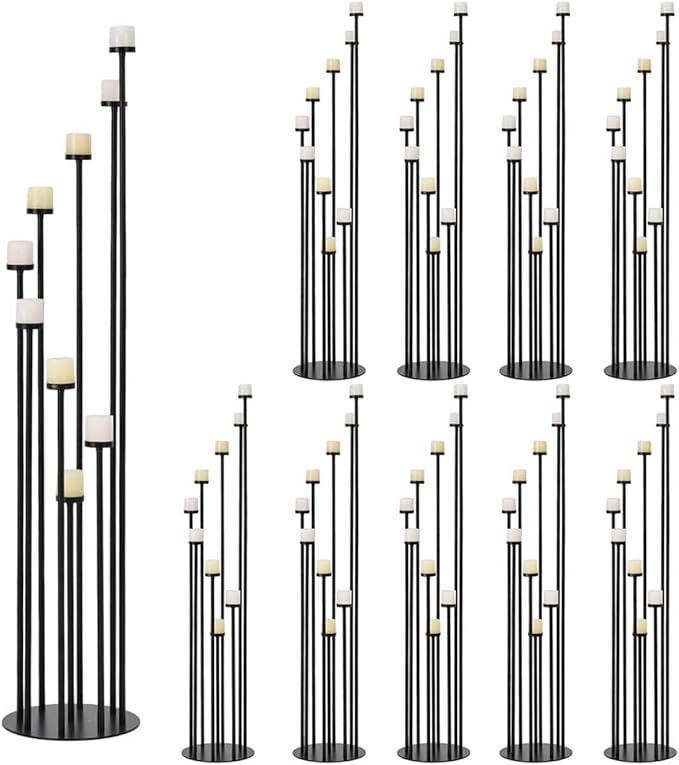 Set of 10 Black Floor Candle Holders,9 Arm Candelabra for Home Decoration,Halloween Christmas Day, Weddings, Dinner Parties Formal Events(Candle Excluded)