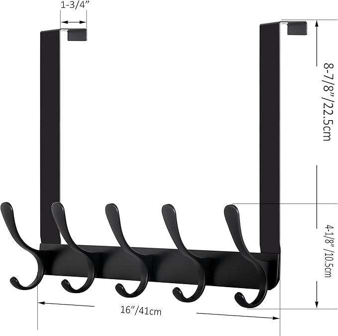 WEBI Over The Door Hooks for Hanging,Door Hanger,Over The Door Towel Rack Coat Rack Towel Hanger for Coats,Clothes,Bathroom,Black,2 Packs