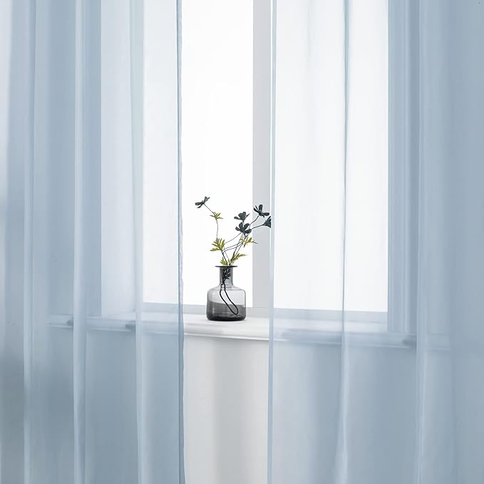 DUALIFE Dusty Blue Curtains 108 Inches Extra Length for Living Room Decor 2 Panels Set Grommet Window Look Semi Transparent Sheer Curtains for Bedroom 108 Inch Long 9 FT Stone Blue
