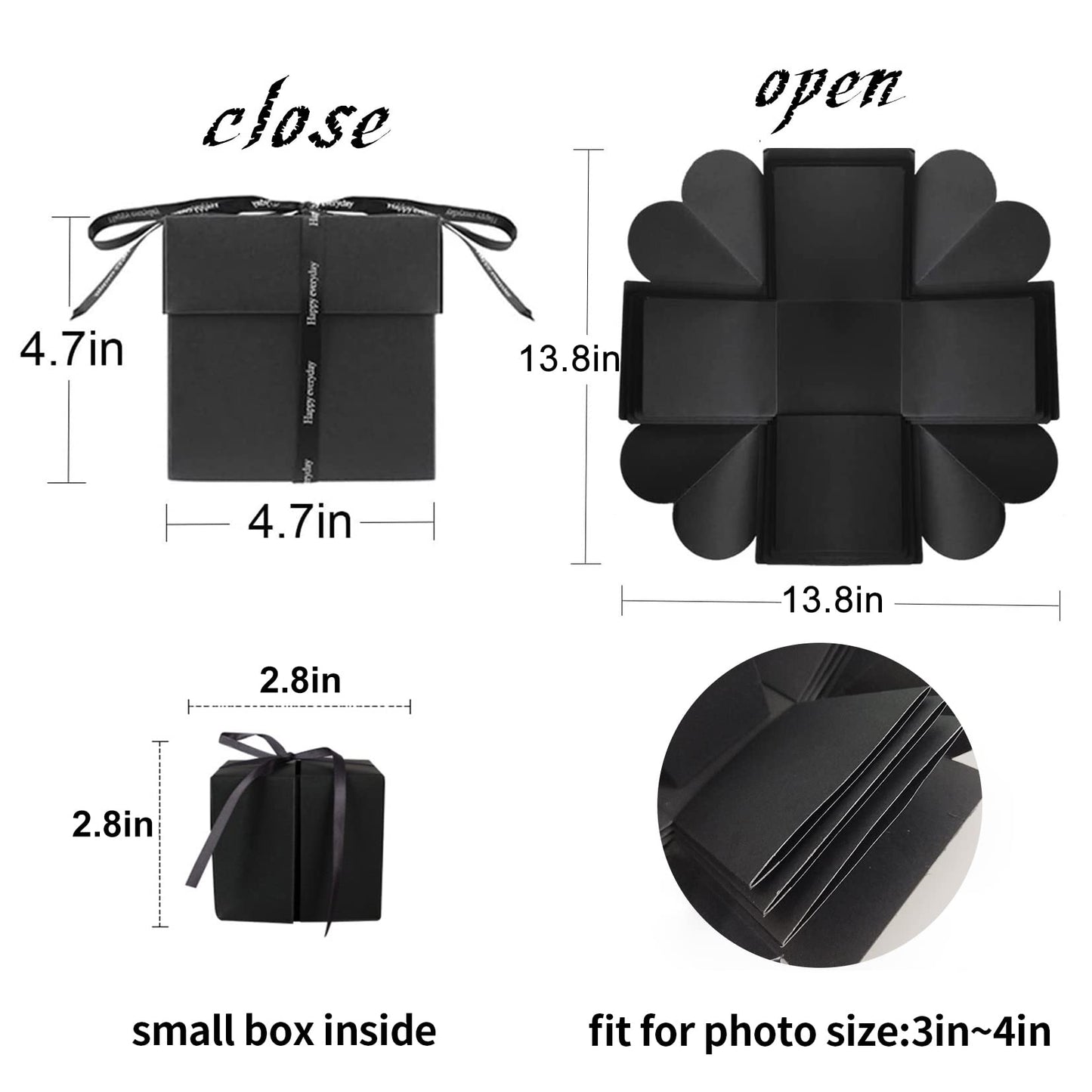 Wanateber Explosion Box DIY Gift - Love Memory, Scrapbook, Photo Box for Birthday Gift, Anniversary,Wedding or Valentine's Day Surprise Box (Black)