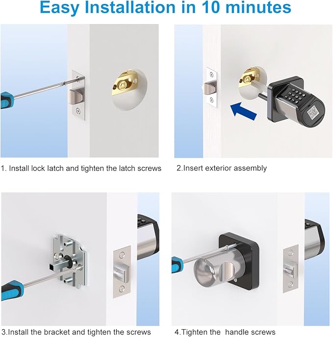 WELOCK WiFi Smart Door Lock, 5-in-1 Keyless Entry Doorknob with Auto-Locking, Bluetooth App Control,Password,2 Keys and IC Cards, Easy Installation for Bedroom,Home, Office(Black)