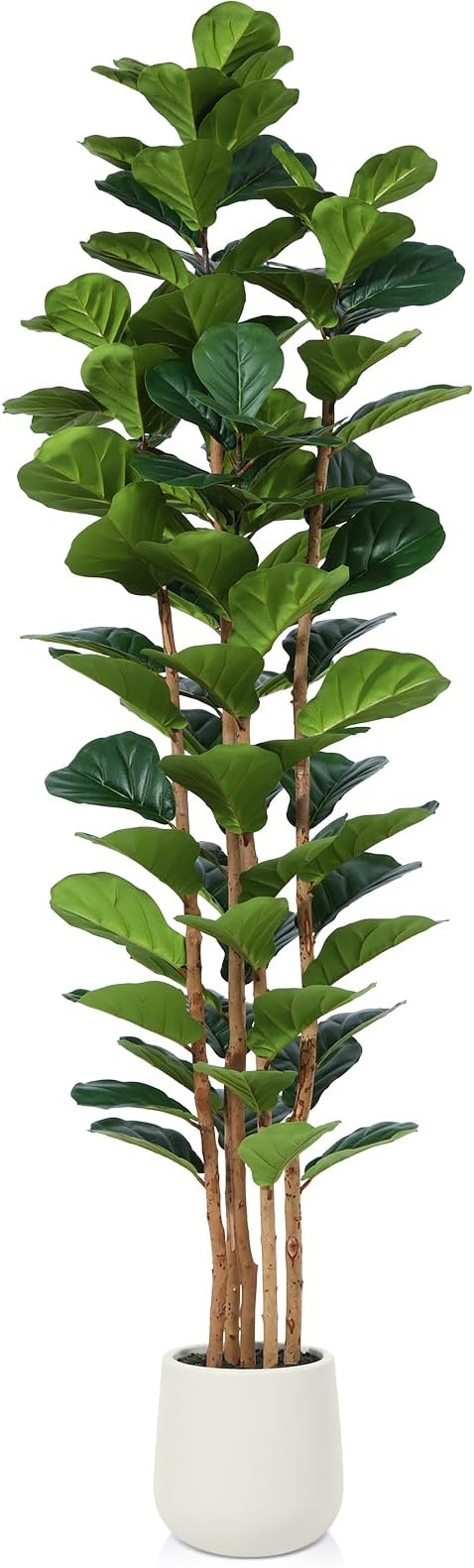 Artificial Fiddle Leaf Fig Tree with White Planter, 7ft Tall Fake Tree with Natural Wood Trunk for Home Decor, Faux Ficus Tree Fake Moss for Indoor Office Living Room