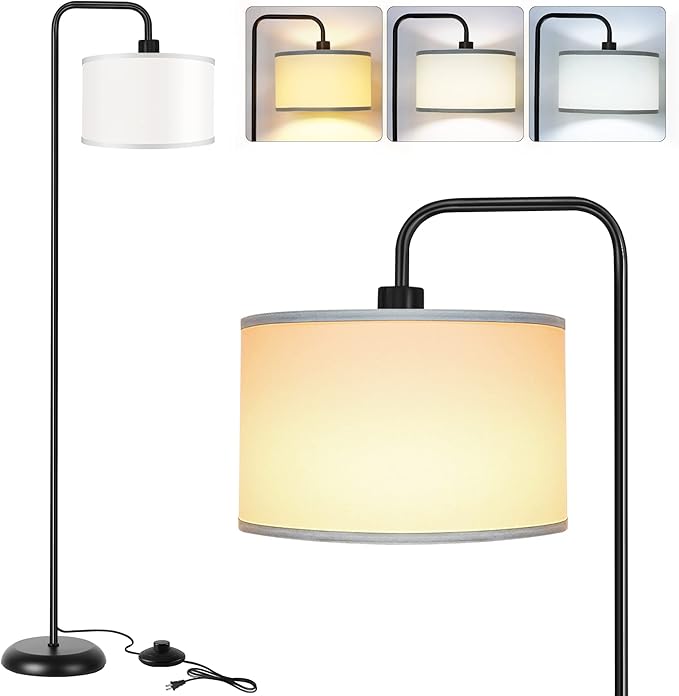 [Upgraded] LED Floor Lamp for Living Room, 3 Color Temperature Floor Lamp with Foot Switch Modern Standing Lamp Tall Pole Floor Reading Lamp for Bedroom, Study Room, Office, 9W Bulb Included, Black