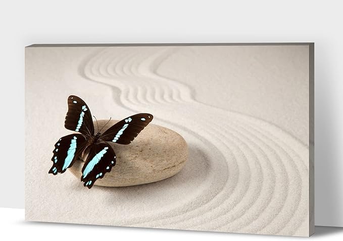 Zen Wall Art Decor, Modern Bathroom Zen Decor Wall Art, Large Canvas Wall Art for SPA Zen Room Decor, Butterfly and Pebble Relaxing Art Prints for Office & SPA Wall Decor Ready to Hang 32x48 Inches