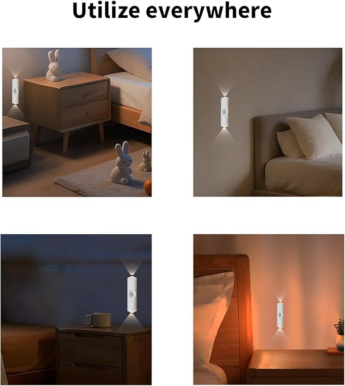 Motion Sensor Wall Lamp, Motion Sensor Light Indoor, Smart Night Light, Rechargeable Sensor Bathroom Light, Magnetic Mount lamp for Bedroom, Bathroom, Courtyard, Livingroom (White-3 Color)