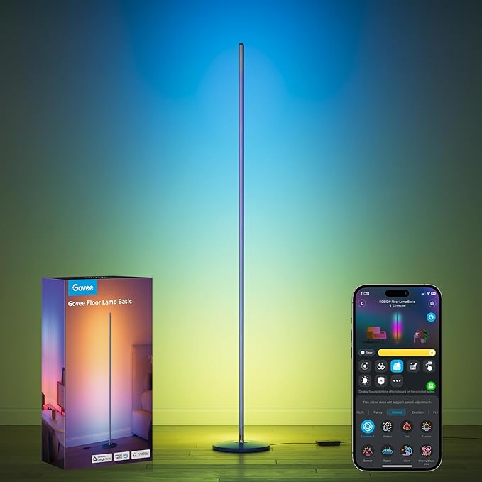Govee RGBIC Floor Lamp Basic, LED Corner Lamp Works with Alexa, Smart Modern Floor Lamp with Music Sync and 16 Million DIY Colors, Color Changing Standing Lamp for Bedroom Living Room Blue
