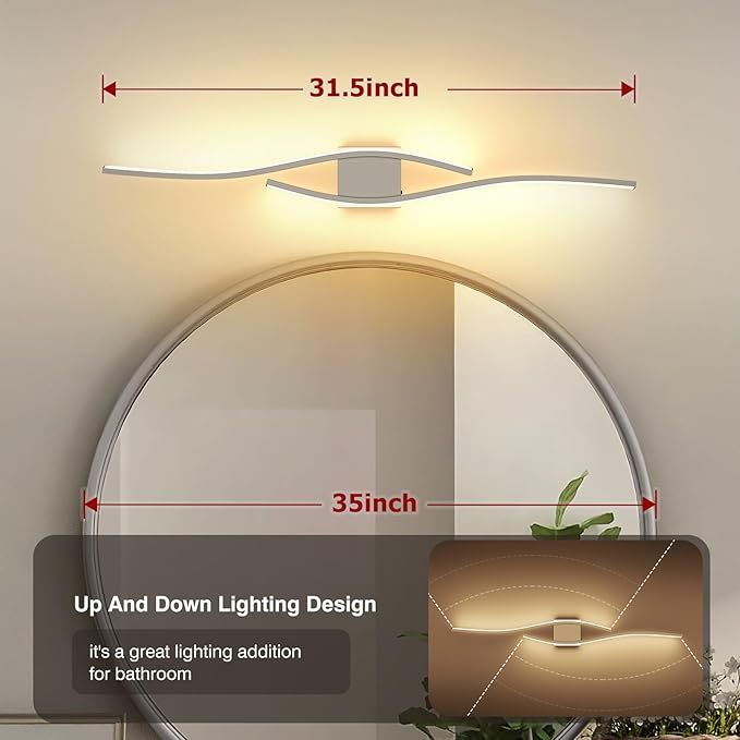 Joossnwell Bathroom Vanity Light Modern Bathroom Lighting Fixture Over Mirror Brushed Nickel 5CCT Dimmable Led Bath Vanity Light Bar 31.5 Inch