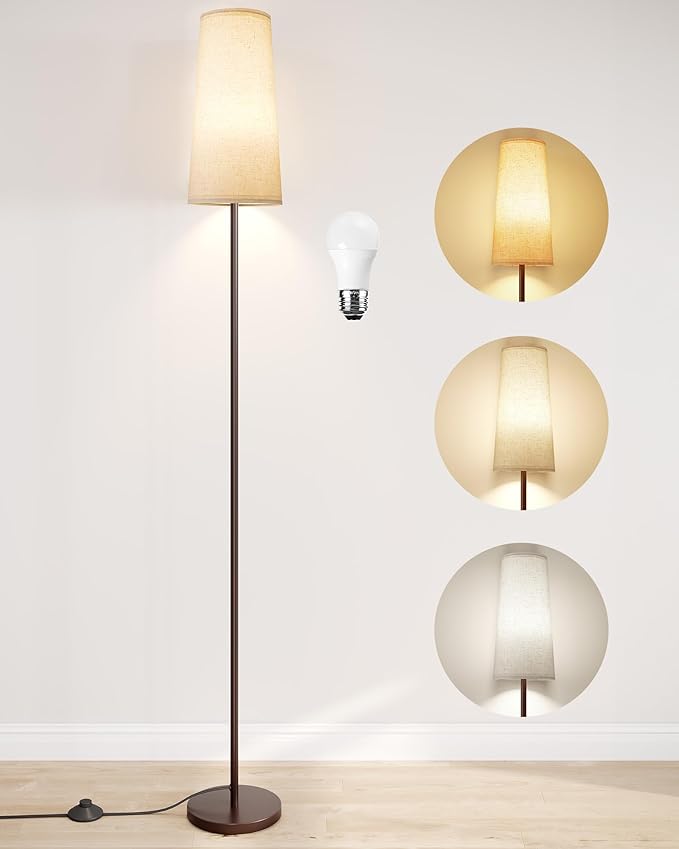 SUNMORY Floor Lamps for Living Room/Bedroom/Office, Standing Lamp with LED Bulb, 3 Color Temperature Tall Lamp, Suitable for Modern/Boho/Farmhouse and Other Home Decor Styles, Brown Floor Lamp