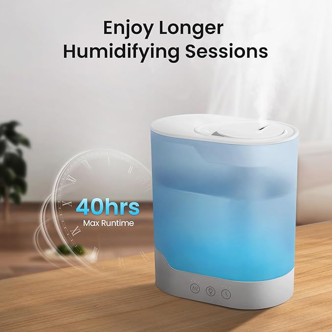 YOGIN Air Humidifier for Bedroom, 3L Top-Fill Cool Mist Humidifier & Essential Oil Diffuser, Ultra-Quiet <24dB, Smart Humidity Control, Up to 40H Runtime