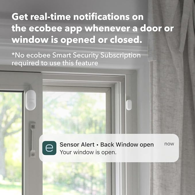 ecobee Smart Sensor for Doors & Windows 2 Pack - Wifi Contact Sensor for Home Security, Energy Savings - Compatible with Smart Thermostats - Temperature sensor, white