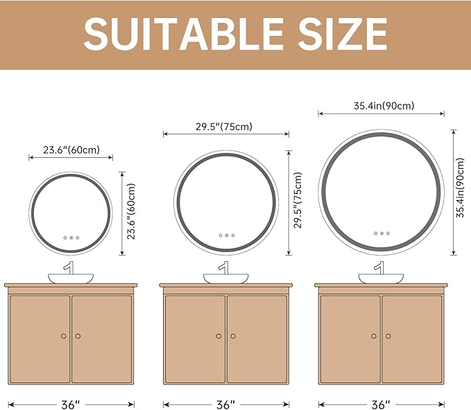 LOVESPEJO 30 Inch Round Backlit Bathroom Mirror with Lights, Circle LED Mirror for Bathroom, Fogless, Stepless Dimmable, 3 Color Changing, Memory, IP54, Shatter-Proof