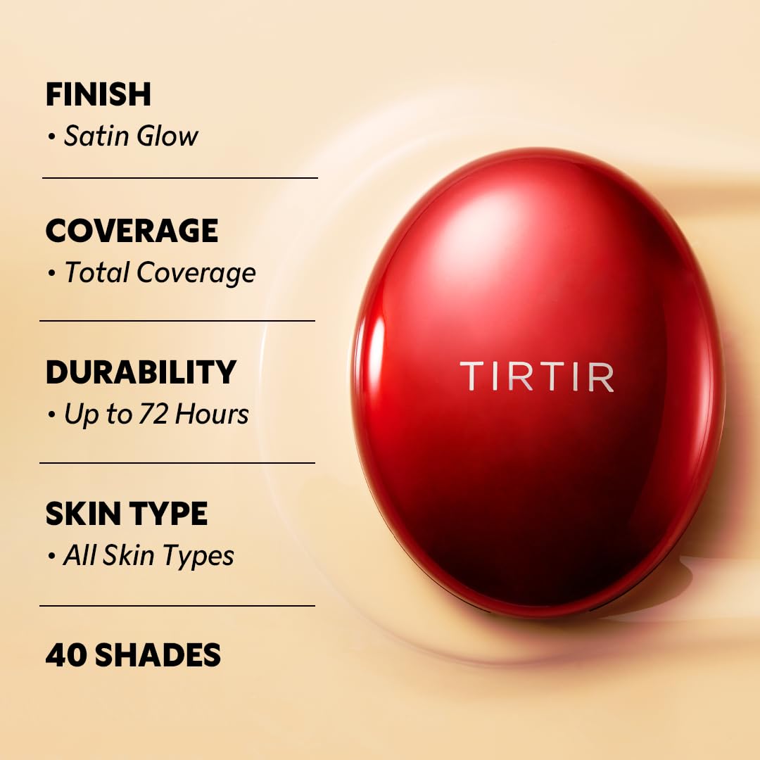 [*Mini Size*] TIRTIR Mask Fit Red Cushion Foundation | Full coverage, Weightless, Skin fit, Satin Glow Finish, Korean Makeup, beauty, Tattoo cover up, Buildable (#17C Porcelain, 0.15 Fl Oz)