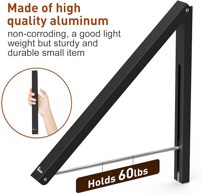Laundry Room Wall Mounted Drying Rack Clothes Hanger Folding Wall Coat Racks Aluminum Home Storage Organiser Space Savers Black