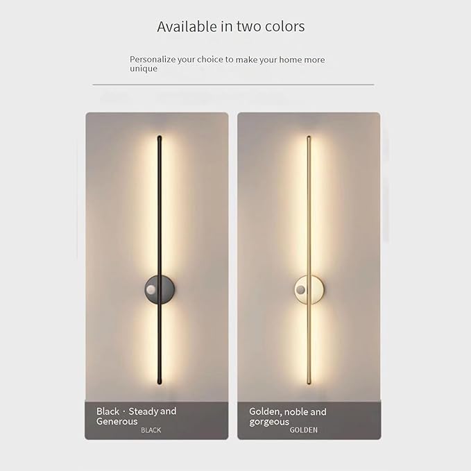 LED Long Strip Wall Lights with Motion Sensor Lamp 3000K/4000K/6000K Lighting Modern Simple Aluminum Mounted Indoor Bedside Decoration Light Living Room(Black White Light,120cm)