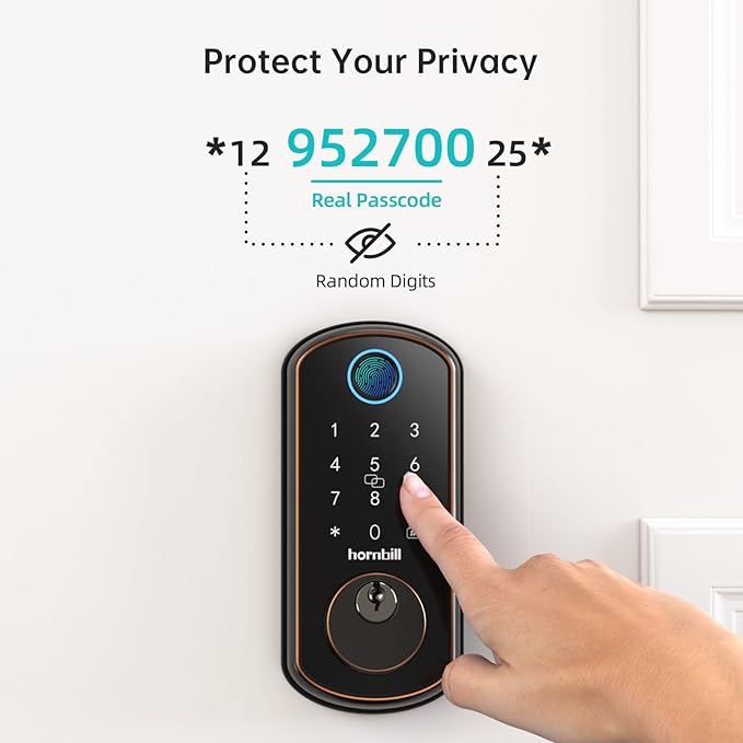 Smart Front Door Lock Set: Hornbill WiFi Keyless Entry Door Lock Deadbolt with Handle Set with 2 Knobs Alexa Bluetooth Remote Code for Home Oil Rubbed Bronze