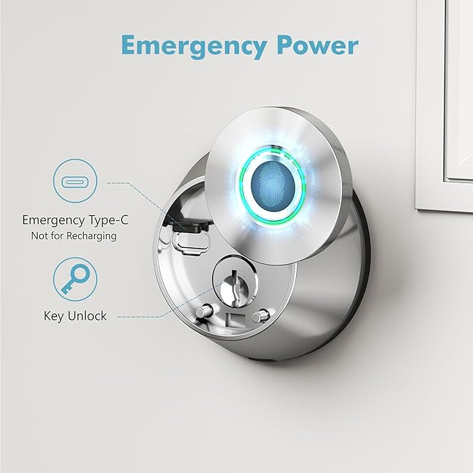 Fingerprint Keyless Entry Door Lock – Smart Deadbolt with App Control, 10-Month Battery Life, Easy Installation, Deadbolt Alternative, IP66 Waterproof, Includes 2 Backup Keys