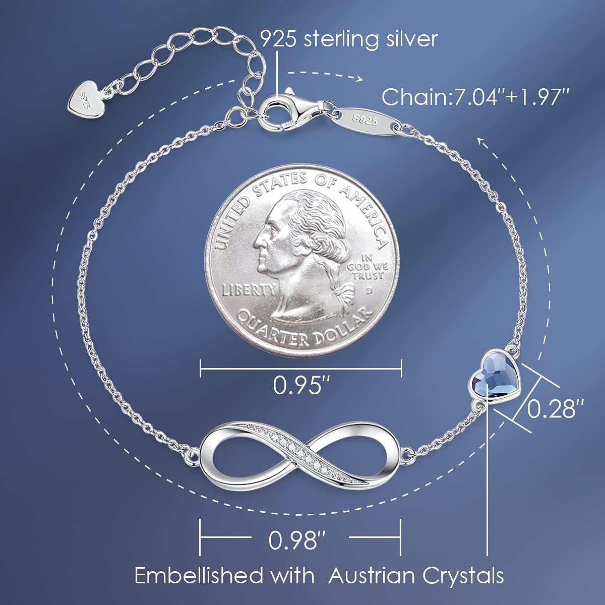CDE Infinity Heart Symbol Charm Link Bracelet for Women 925 Sterling Silver Adjustable Mother's Day Gift Anniversary Jewelry Christmas Birthday Gifts for Wife Girlfriend Her