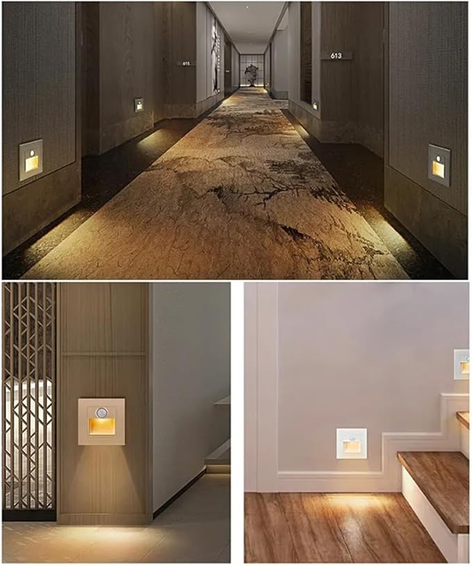 3W Motion Sensor Stair Lights 3000K Recessed LED Step Light Indoor Stair Step Wall Lamp Staircase Bedroom Decoration 4Pcs White