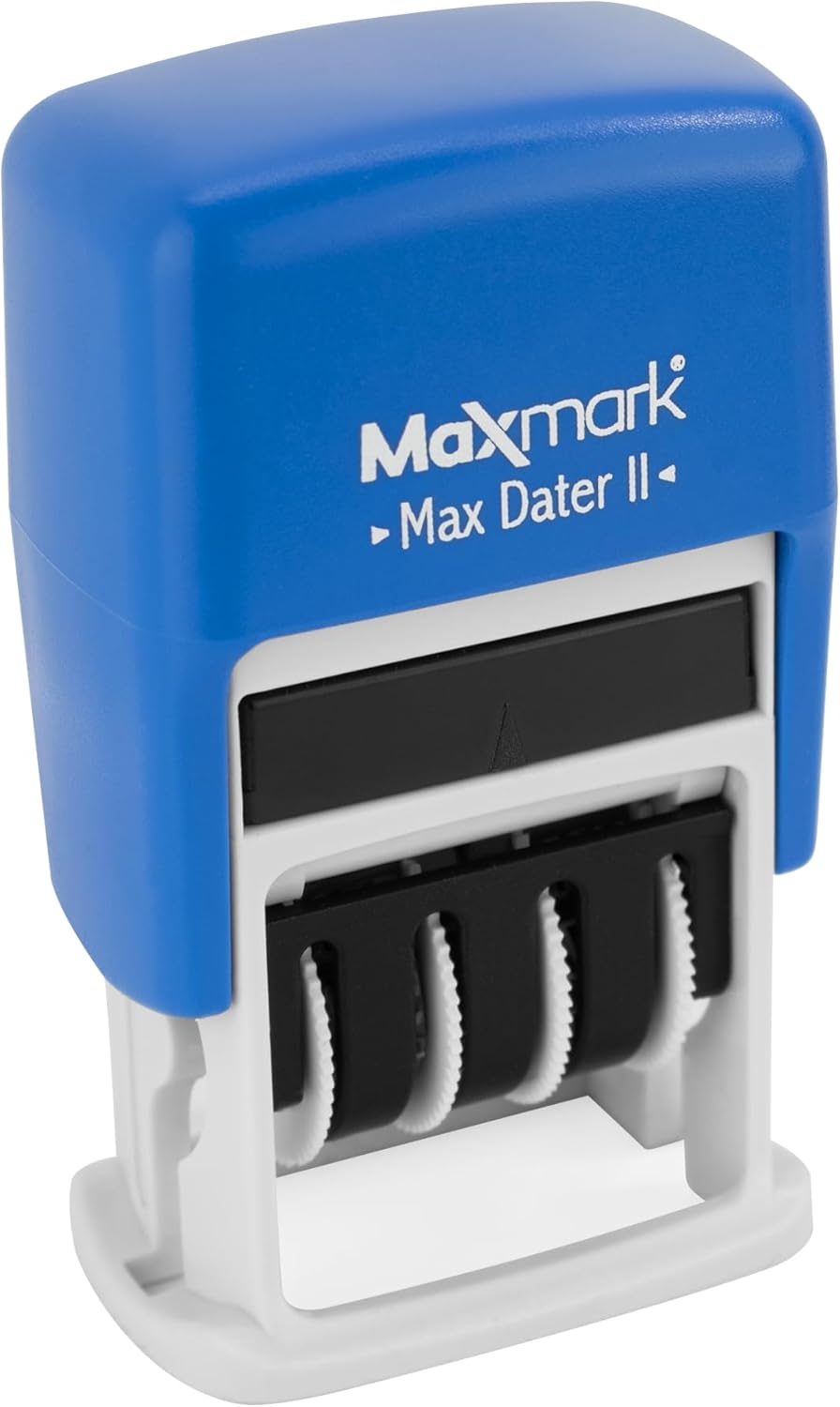 MaxMark Self-Inking Rubber Date Office Stamp with FAXED Phrase & Date - Blue Ink (Max Dater II), 12-Year Band