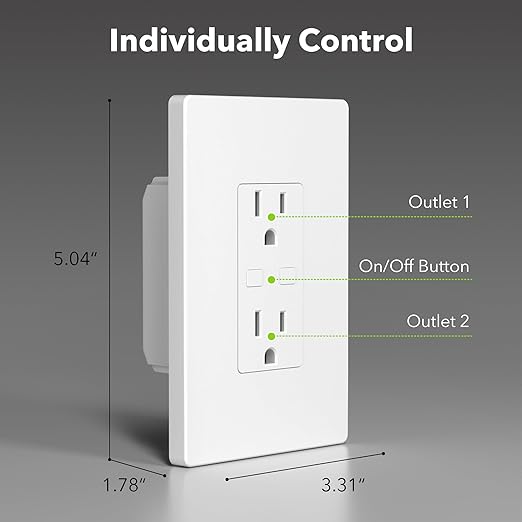 Smart WiFi in-Wall Outlet Switch 2 Individually Outlets Works with Timer Function Compatible with Alexa and Google Assistant BN-LINK