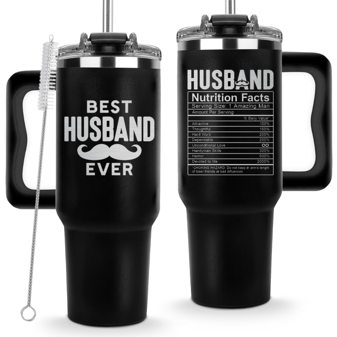 Vivulla68 Best Husband Ever Tumbler 40 Oz, Hubby Coffee Mug From Wife, Worlds Best Husband Gifts Idea, Wedding Anniversary, Valentines Day, Christmas, Birthday Gifts For Men, Him, Hubby Cup Presents
