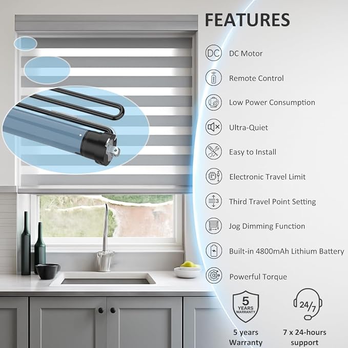 Motorized Roller Shade Motor Kit, 4800mAh Rechargeable Electric Blind Motor, Remote Control Retrofit, High Torque Tubular Drive for Window Shades (10 N.m for Φ40mm (1.57") Groove Tube)