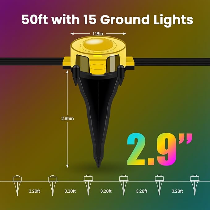 RGB Outdoor Ground Lights 50 FT, Permanent Outdoor Lights for House, Bluetooth Music Sync, IP67 Waterproof, Timer, Remote & App Control for Eaves,Landscape and Pathway Lights.
