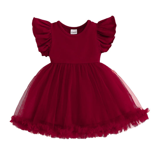 TENTIDE Baby Girl Butterfly Dress Tutu Ruffle Sleeveless Dresses Photograph Party Outfits Birthday Gift(6-12 Months,Red)