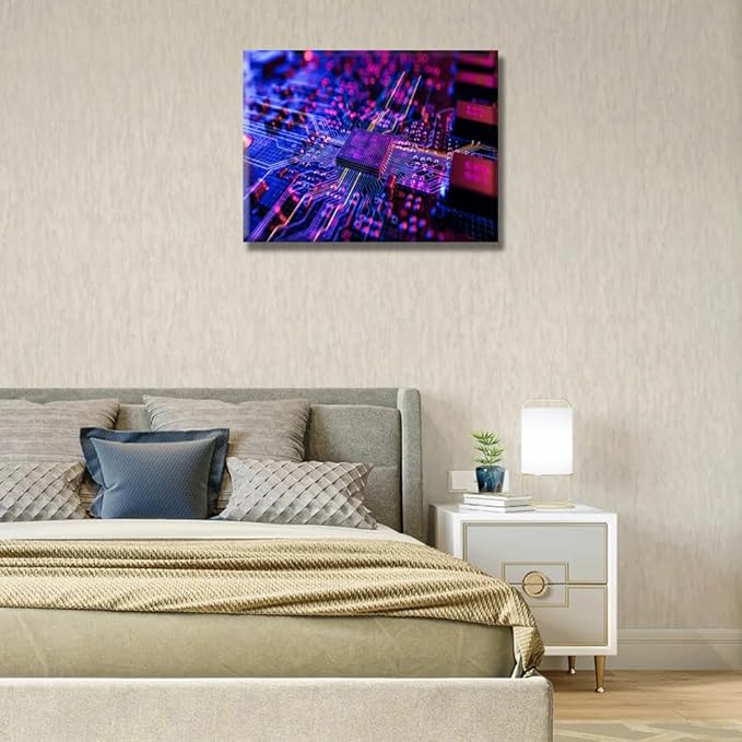 LSIUHWUWI CPU Concept Wall Decorations for Living Room Circuit Board CPU Processor Canvas Wall Art Paintings for Bedroom Wall Artwork Home Decorations Office Wall Art Framed Ready to Hang 12x16 INCH