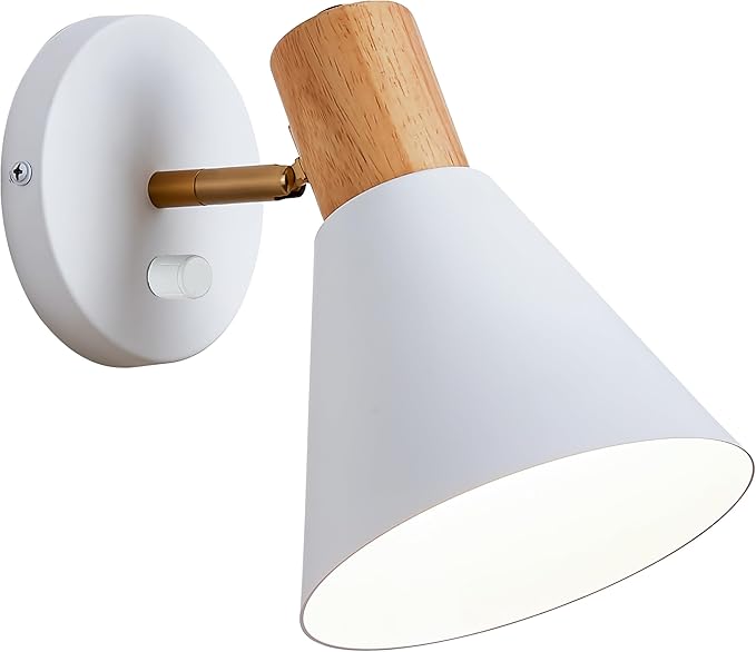 ClanKin Wall Sconces Lighting, White Wood Style Wall Sconce Reading Lamp, Adjustable Wall Light for Bedroom Hallway Living Room (White-Hardwired, 1)
