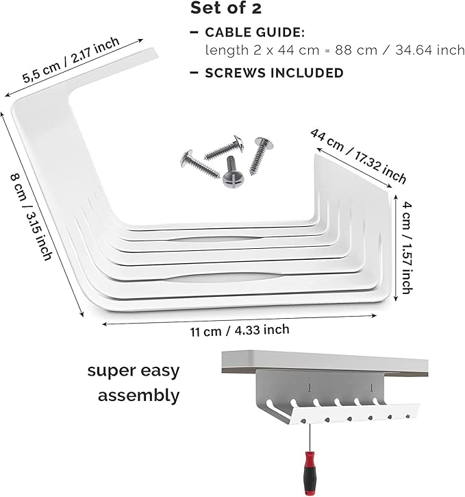 PAMO Cable Management Under Desk for Easy mounting Under-Table I Set of 2 - with 10X Cable Ties I Desk Organizer for Office/Home Office Table Thoughtful Cable Tray Holder