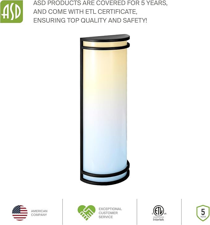 ASD 18 Inch LED Outdoor Sconce Lights - 20W 120-277V 3000K 4000K 5000K Black Exterior Lighting Fixtures, Dimmable Exterior Lights for House, Modern Patio Wall Light Fixture ETL