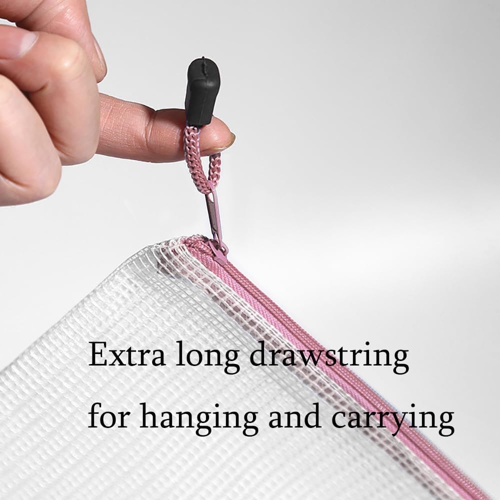 Mesh Zipper Pouch Bag, A3 Zipper File Bag for Organizing Storage, Waterproof, Pink, 17" x 12"/44cm x 32cm