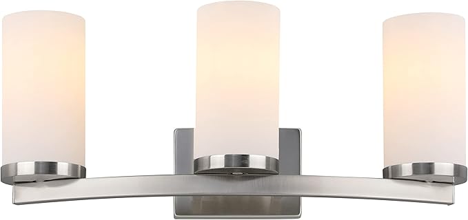 Design House Desta Vanity Light, 3-Light, Curved Bar Design, Frosted Glass Glow, Dimmable, Up/Down Mountable, E26 Socket, Satin Nickel, 22.4 in L x 6.9 in W x 9.5 in H, 589150-SN