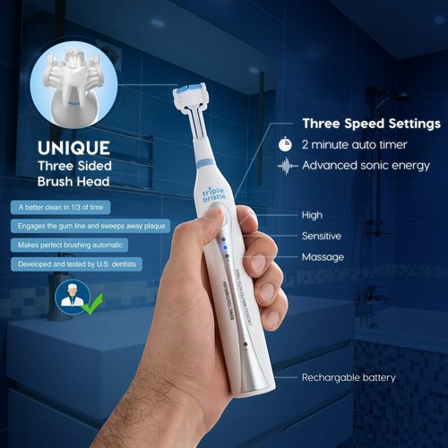 Triple Bristle Original Sonic Toothbrush + Replacement Heads Pink 2pk