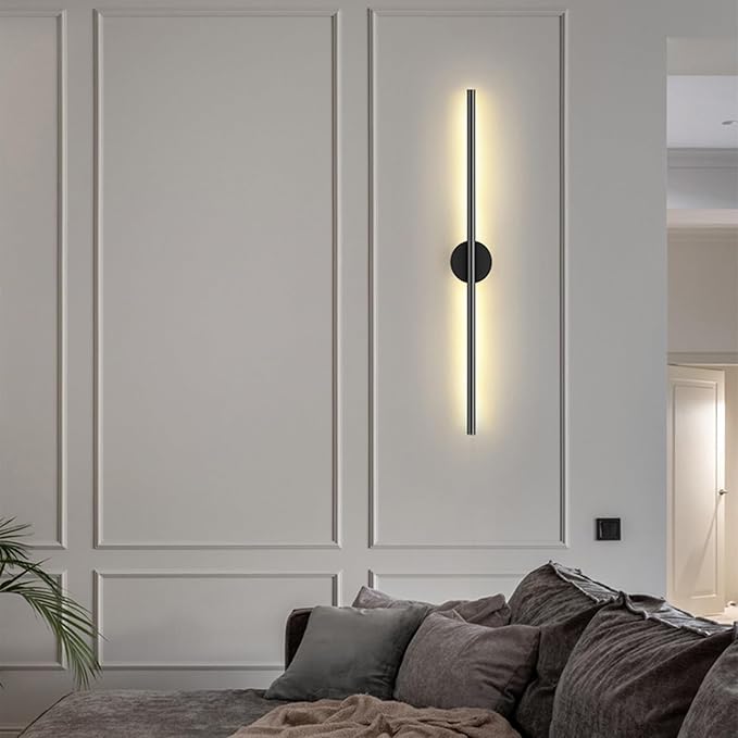 Indoor Long Wall Light Modern LED Minimalist Sconce with Motion Sensor Interior Acrylic Black Lamp Inside Fixtures Living Room Bathroom Front Door Bedroom