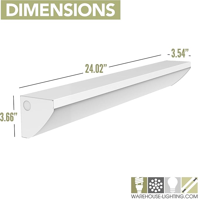 WareLight LED Stairwell & Corridor Light – 2320 Lumen Max, Wattage & CCT Selectable, 2-Foot Wall Mount Lighting Fixture for Commercial & Residential Use, 120-277V, White