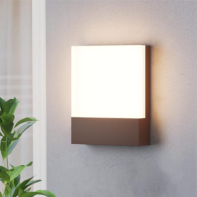 Modern Outdoor Led Wall Light, 24W 3000K Wall Porch & Patio Light,Exterior Hardwired Wall Light Fixtures,IP65 Waterproof Square Wall Lamp for Garage, Front Door,House Yard(Rust,1-Pack)