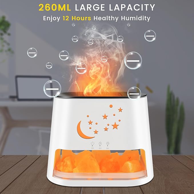 260ml Essential Oil Diffuser & Himalayan Salt Lamp with Remote Control, 8 LED Colors, Timer & Auto-Off Cool Mist Humidifier for Home,Offce,Bedroom (White)