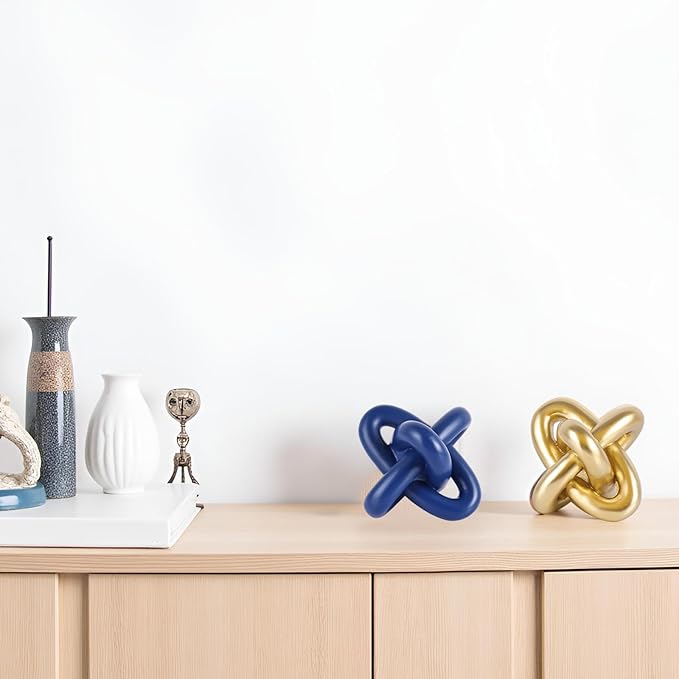 XMGZQ Blue Knot Decor for Coffee Table Book,Chain Link Decor for Bookshelf Entry Table TV Stand,Navy Knot Sculpture for Home Living Room,Object Decoracions para sala,adornos para sala Modernos