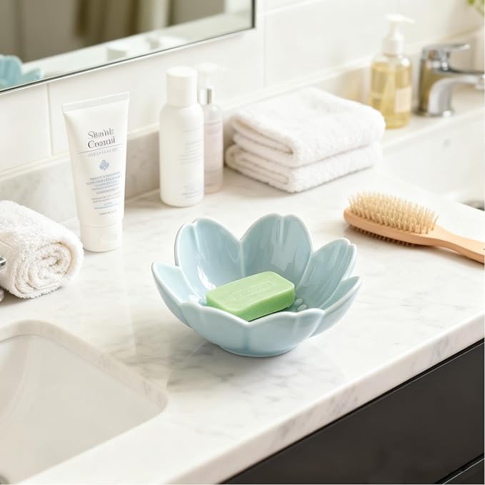 Flower Ring Dish Jewelry Tray, Ceramic Jewelry Dish, Cute Small Trinket Tray, Nightstand Bathroom Decor Ring Holder, Jewlery Plate Bowl for Christmas Friendship Birthday Gifts for Women Mom
