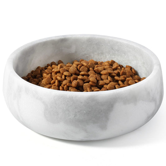 Karibiber Marble Dog Bowl, 5lbs Non-Slip Cat and Dog Food Bowl Dish, Non-Tipping Weighted Puppy Pet Dish, Grey Stone Durable Food and Water Bowls, Easy to Clean, Holds 4 Cups