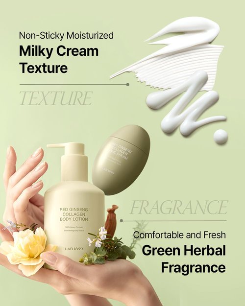 Donginbi LAB 1899 Red Ginseng Collagen Hand and Body Care Set - Firming & Glowing, Hand Cream(1.69 floz) & Body Lotion(8.45 floz), Moisturizer for Dry Skin, Korean Ginseng Skin Care Set Gifts