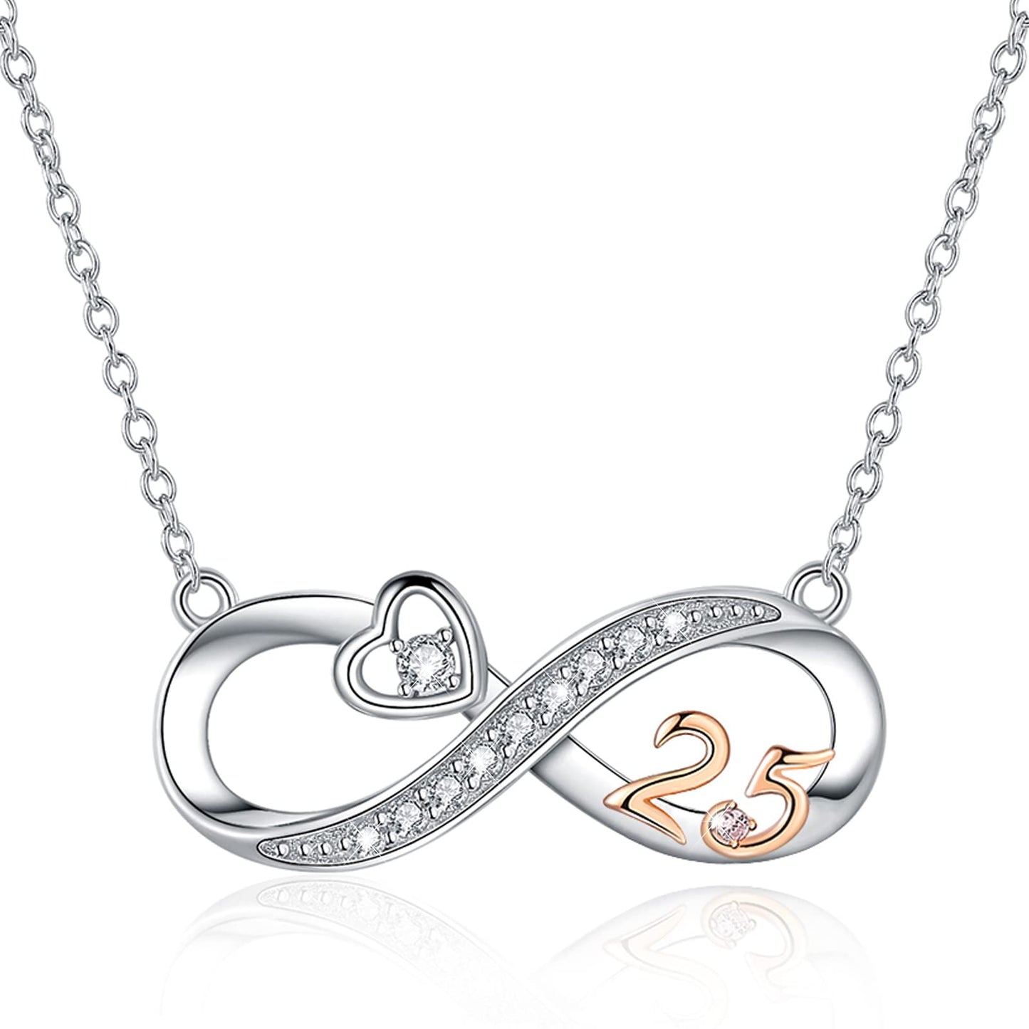 URMWMOO Number Necklace 925 Sterling Silver Infinity Love Heart Pendant Necklaces Jewelry 25th Anniversary Birthday Gifts Wedding Graduation Gift for Her Women